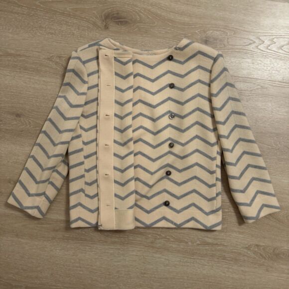 Vintage SEBASTIAN ITALY Gray Cream Chevron Wool Lady Jacket Blazer Sz 10 2 4 - Picture 6 of 9